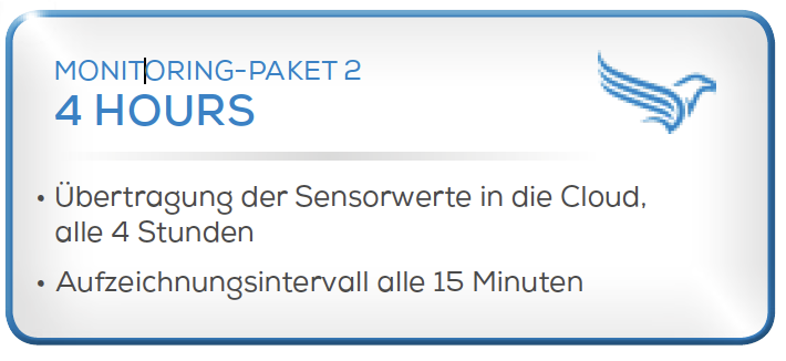 Condition Monitoring System - Paket 2 -Übertragung der Sensorwerte in die Cloud, alle 4 Stunden. -Aufzeichnungsintervalle alle 15 Minuten.